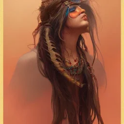 mystic indian woman , cute, beautiful, long hair, head and shoulders portrait, cinematic, 8k, resolution concept art portrait by Greg Rutkowski, Artgerm, WLOP, Alphonse Mucha dynamic lighting hyperdetailed intricately detailed