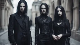 goth fashion, women and men in nice goth clothes, High detailed, sharp focus, looking at the camera, cinematic, masterpiece, high realistic, fashion photo