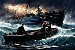 scene depicting the heartbreaking moment when Jack and Rose say their final goodbyes on the sinking Titanic. The ship is almost completely submerged, with chaos and panic all around as passengers scramble to find safety. Jack and Rose cling to each other, their love shining through the darkness of the impending disaster. Jack's voice is filled with emotion as he urges Rose to leave on the rescue boat, promising to never forget her. The scene captures the raw emotion of their farewell amidst the