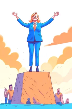 a victorious woman standing on top of trump's defeated body