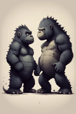 Little cute godzilla and king kong, pixar style