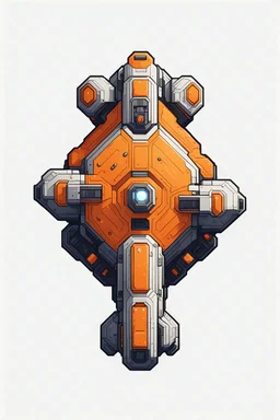 a minimalist cellular orange mining spaceship for a top down view, 2D, asset shooter, video game , pixel art, white background