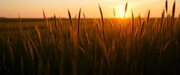 green grasses silhouette on the prairie, with golden sunset