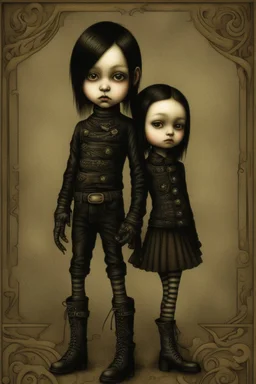 young goth girl and boy, dressed in gothpunk clothing and boots, sign reads "GOTHFEST", by naoto hattori