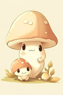 Cute mushroom, soft colors, one baby mushroom and mama mushroom