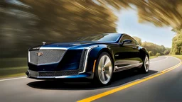 A sleek with livery (((cadillac bentley))), its contours and details perfectly captured in a (((cinematic view))), zipping along a winding road under a beautiful blue fresh morning sky