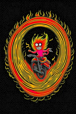 lorax on motorbike jumping through flaming hoop