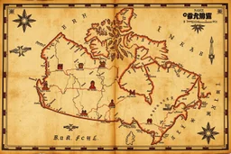a scan of an ancient Cree Anishinaabe map, hand drawn been stained and weathered