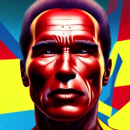 Arnold Schwarzenegger, head shave, leather, retro futurist, red, yellow, neon, insanely detailed, 16k resolution, perfect eyes, cinematic smooth, intricate detail