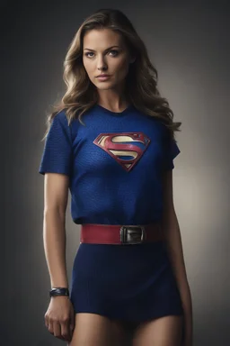 Supergirl, Realistic Stock Photo, ProtoVision, Realism Engine, RealVis XL, Zavy Chroma XL. facial portrait, chiaroscuro, deep shadows, rich deep colors, highly detailed portrait, Kara Zor-El, large jugs, blue and white-striped nylon, short sleeved, pullover, mini dress with a belt, 21-years-old, full color, expression of extreme happiness, hope and positivity, 4k UHD, Ultra-realistic, Hyper realistic, Photorealistic, Realistic, absolute Reality,