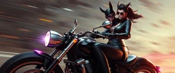 airbrush 3d rendering, mafia cyberpunk stylish lady dr smick Vex is now officially in stasis. No experiments. No clones. No accidental galaxy-ending breakthroughs. motion blur background, meteor bike