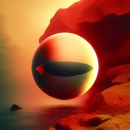 sphere, realism, red, calm wave inside, captain, world , japan, sei worded, Iridescent, Topaz,