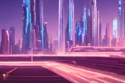 a beautiful and immaculate futuristic city night time. vaporwave ombre rendering. trending on artstation. recommended for you behance. by chris moore. by edward hopper. beeple colors. metropolis filmic.