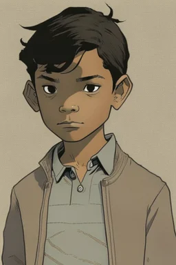 Appearance: Ari has a mixed-race skin tone with a light brown complexion. He has dark hair in a page boy haircut, and his hair length could be somewhere in-between long and short. His face is thin with high cheekbones and dark eyes that are often full of emotion. He stands at around 5 feet 7 inches tall, with a lean build that suggests he doesn't engage in a lot of physical activity. He is of average attractiveness with a boyish face.