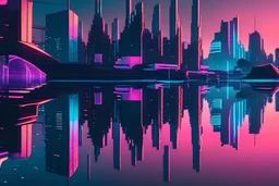 water reflection, sci-fi, retrowave city