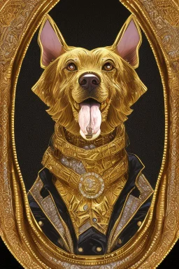 Golden brooch in the shape of a dog Deberman containing black crystals