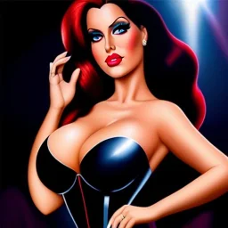 Ultra detailed fullbody Portrait in oil on canvas of busty jessica rabbit wearing minimal skintight suit,intense stare,wearing tight corset,extremely detailed digital painting, extremely detailed face,crystal clear Big eyes,perfect iris, mystical colors ,perfectly centered image,cinematic composition,rim light, beautiful lighting,masterpiece,16k, stunning scene,raytracing,fit full head inside picture, in the style of robert e howard and Ken Kelley and Ohrai Noriyoshi and Simon Bisley