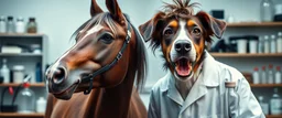 we absolutely should mix horses and dogs scientist lab, mad scientist portrait