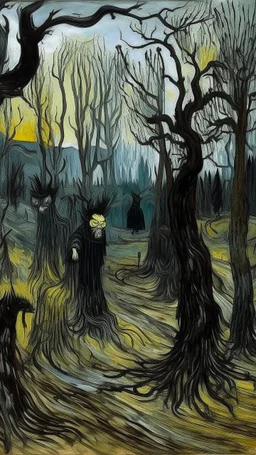 A black thicket with shadow monsters painted by Vincent van Gogh