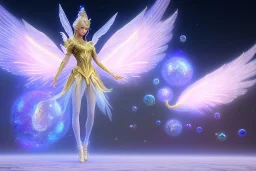  beautiful cosmic fairy, long hair, golden skin, nice smiling, transparent wings, magic glamour make up, delicate colors, beautiful glamour galactique dress, ultra sharp focus, 8k, unreal engine 5, extremely sharp detail, light effect, soft light atmosphere of a spaceship, smooth, full of details, face in front, complete vision of face and hair and body