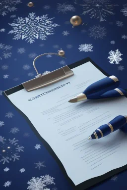 3D render of contract sheets flying, on a dark blue Christmas background, digital art, 4k