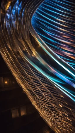 94625, delightful, sensitive, confident, iridescent double helix tower, delicate, nocturnal, architecture, award-winning photograph, beautiful composition, filled with beautiful detail, delicate colour, chiaroscuro