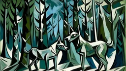 Shadow wolves in the woods painted by Pablo Picasso