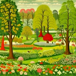 A spring green park filled with flowers painted by Edward Hicks