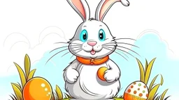 Fantasy cartoon illustration: a bunny is holding a basket full of chocolate Easter treats