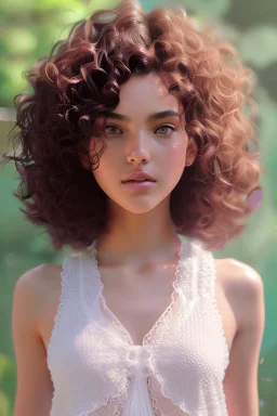 Lost suit,April, Summer Fashion, full body,smooth soft skin, curly hair, detailed eyes, detailed face, looking into camera, intricate, summer outfit, pink, back lighting, realistic concept art, digital painting, rich 3d render, hyper-realistic painting, cinema 4D render, art by WLOP, by Agnes Cecile, Michael Whelan