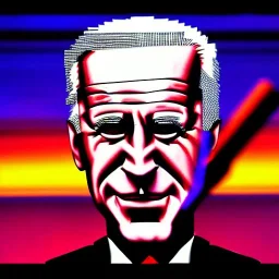 CRAZY Joe Biden caricature, PUTIN, cyberpunk, landscape, transformers, hi-tech robots, GUITARS, cinematic, highly detailed, close up, 4k, deep colors, gold, fire, red, purple, dark, ethereal, utopia, apocalypse, flying Cadillac, from outer space