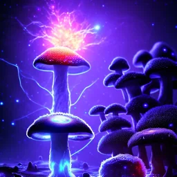 Spherical Frost metal magic armoured lightning glowing Mycelium MUSHROOM stars galaxy SPACE lANDSCAPE BURNING IN BLUE FLAMES hellfire abyss math chaos vivid cell