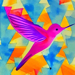 hummingbird geometric abstract watercolor