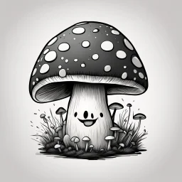 mushroom, black and white, cartoon, drawing, cute, creature, simple