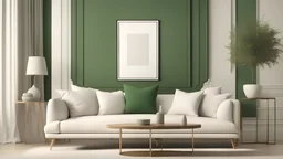 Mock up poster frame in modern interior with green sofa and decoration minimal.3d rendering