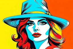 beautiful woman in hat in pop art style