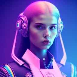 woman teenager, army design, retro futuristic, leather dress, gradient color, BLUE, PINK, CYAN, neon, insanely detailed, 16k resolution, perfect eyes, cinematic smooth, intricate detail