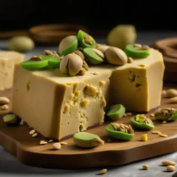 halva with pistachios around it