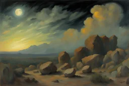 Night, clouds, mountains, rocks, rocky land, rodolphe wytsman impressionism paintings