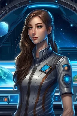 beautifull woman galactic, space ship coordinator