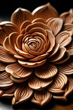 A flower carved in wood with low number of petals