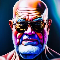 Ultra detailed fullbody Portrait in oil on canvas of master roshi merges with Thanos ,extremely detailed digital painting,extremely detailed face,crystal clear Big eyes, mystical colors ,perfectly centered image, perfect composition, rim light, beautiful lighting,masterpiece,8k, stunning scene, raytracing, anatomically correct, in the style of robert e howard and InHyuk Lee and Ohrai Noriyoshi and Simon Bisley and Wizyakuza.