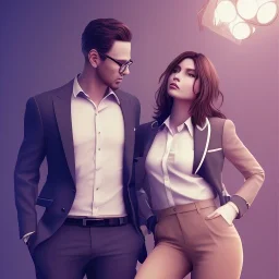 man wearing a suit next to a beautiful woman with brown hair, sitting in a taxi, dramatic, dramatic lighting, volumetric lighting, hyperrealism, 8k, high quality, photorealistic, lot of details