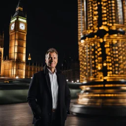 an man standing in front of big ben looking at camera,closeup