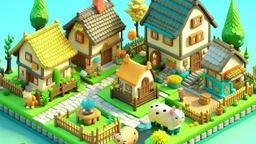 create a small borrower-style village with the tiny animal-themed characters living in it