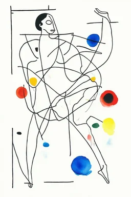 Reprezentare grafica moderna figurativa cu simboluri ,minimal art similar cu desenele lui Picasso , a unui desen facut de un autist , reprezentand o dansatoare de samba , în stilul combinat acuarelei umede a lui Joan Miro si cu filigran lineart minimal a lui Jean Cocteau cu Paleta de culori impresionista cu culori putine si tari. Fond alb si linii color subtiri si paralele, cu umbre de lumina cu hasuri incrucisate