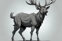 deer, full body, angry, profile ,comic book, gray background,