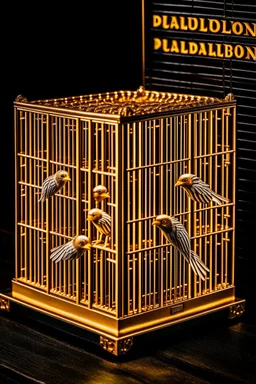babylon reprsented by gold twitter bird logo captured in a caged box in a prioson box guarded by storm troopers