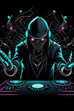 brand dj logo, a dj playing with is hands on disks , title DJ Spider, cyberpunk