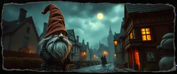 style John Atkinson Grimshaw,3d airbrush render, dark gnome , pinhole cam, airbrush 3d rendering, in the style of Titian and Dali , torn edges on border